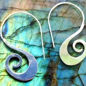 Boho Tribal Swirl Silver Earrings